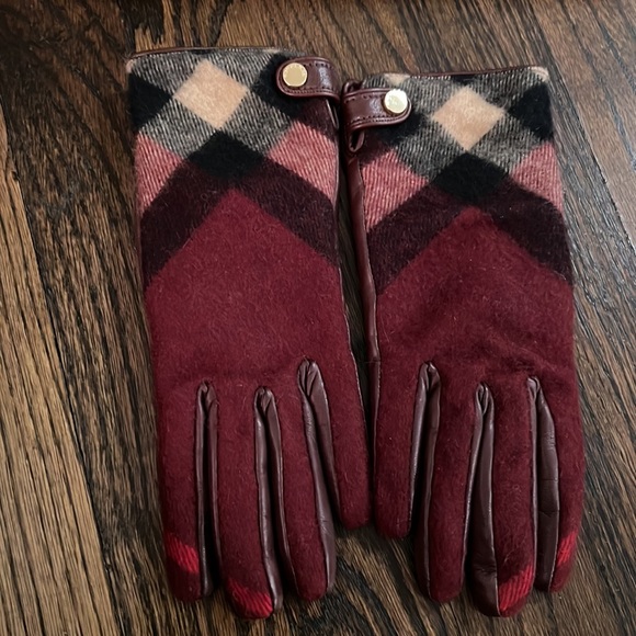 Burberry leather and cashmere gloves - burgundy - Picture 2 of 4
